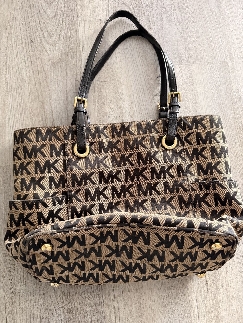 Michael Kors Brown & Black MK Logo Canvas Tote - Picture 1 of 1